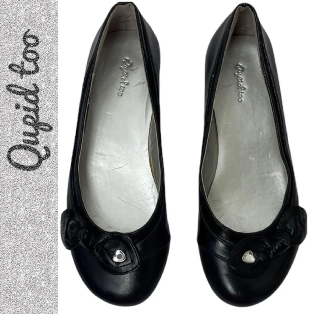 Black Sparkling Hearts & Bow Girls Dress Flats Girls Size 4